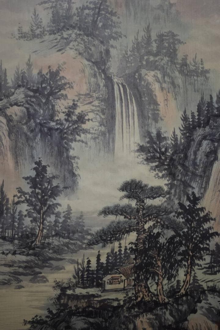 真作/吉祥/山水図/布袋屋掛軸HF-277