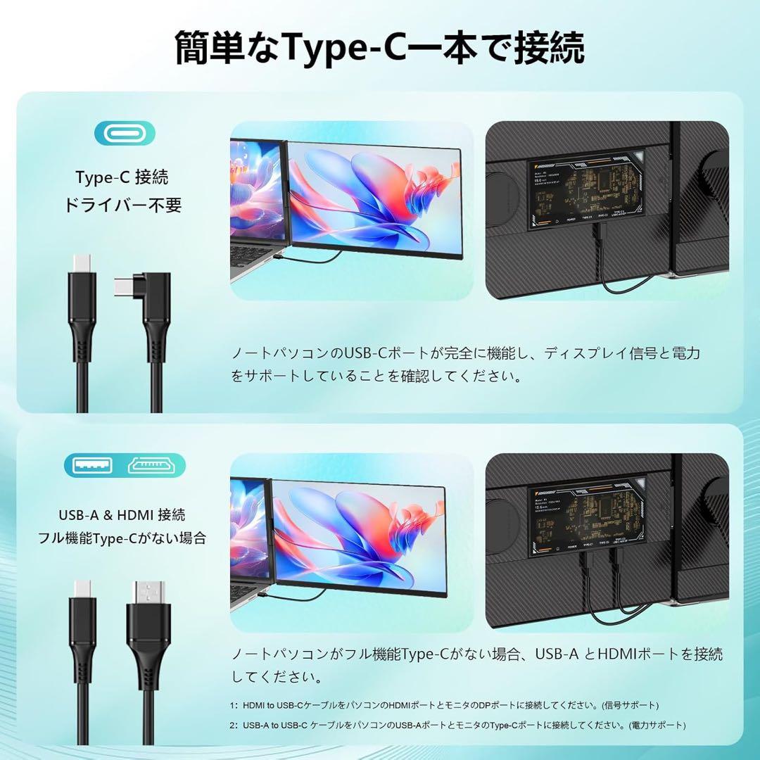【新品】モバイルモニター 15.6インチ360°回転可能 FHD1080P