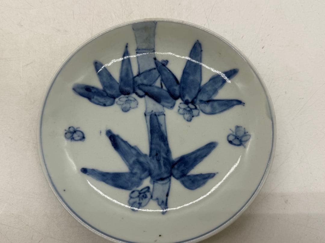 中国　清時代　染付　竹紋小皿5点　成化年製　新渡　送料込み251101