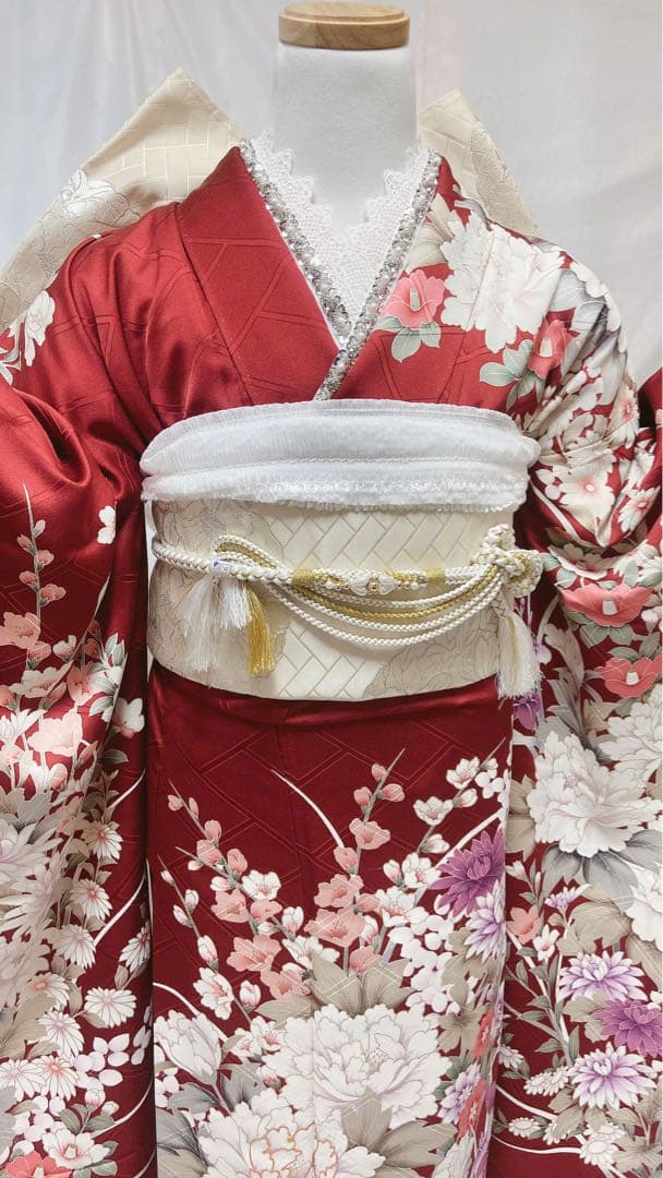 赤い花柄の振袖 振袖 成人式　振袖7点セット　振袖フルセット