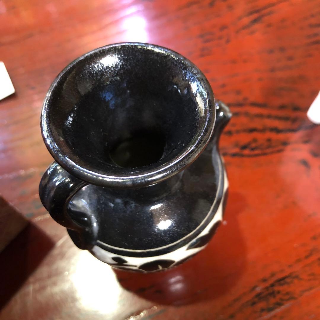 磁州窯 黒柚掻落水注 専用箱 焦茶色壺型 茶道具