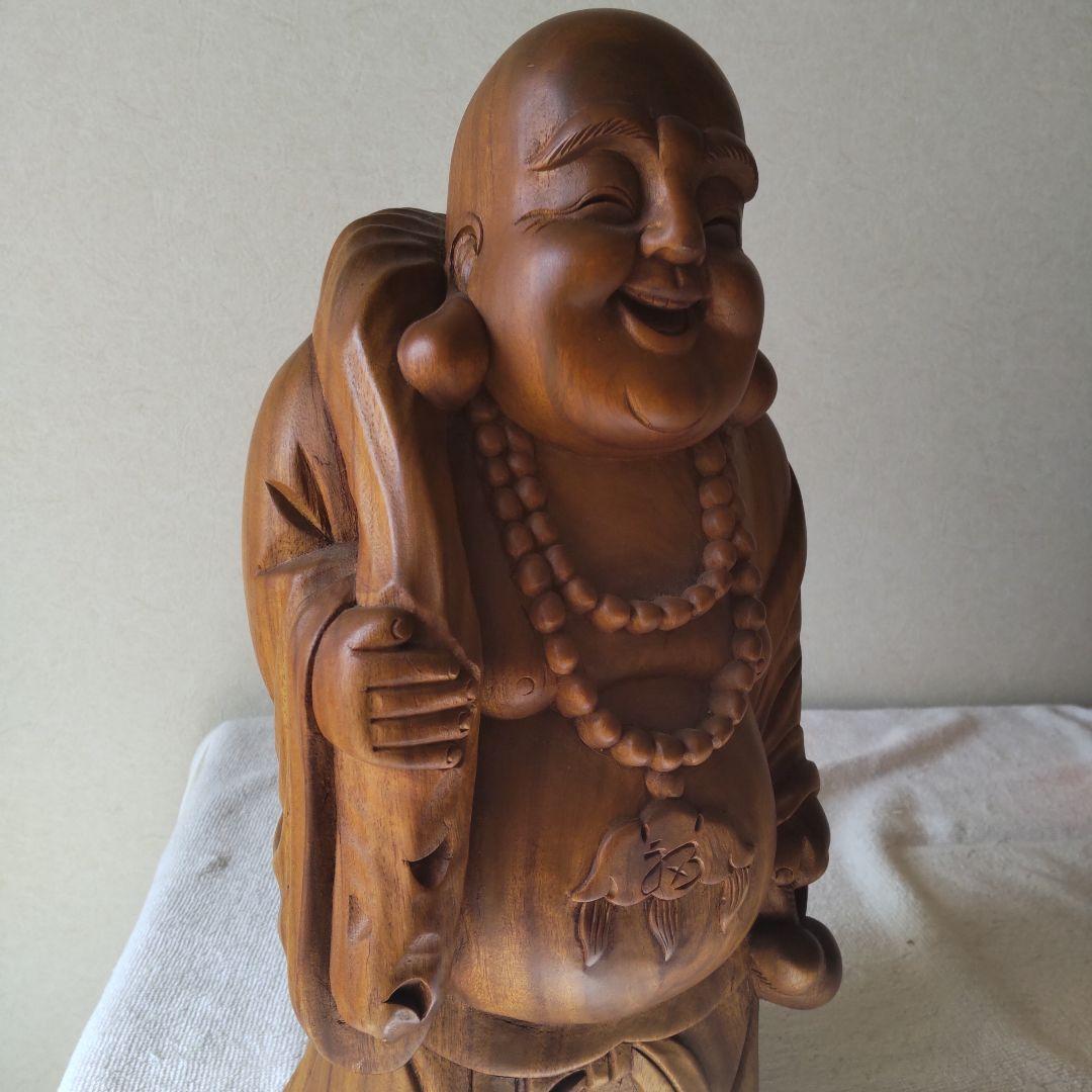 美品 布袋様 35㎝ 3㎏ 芯材上等品の木彫り 布袋尊 蔵出し