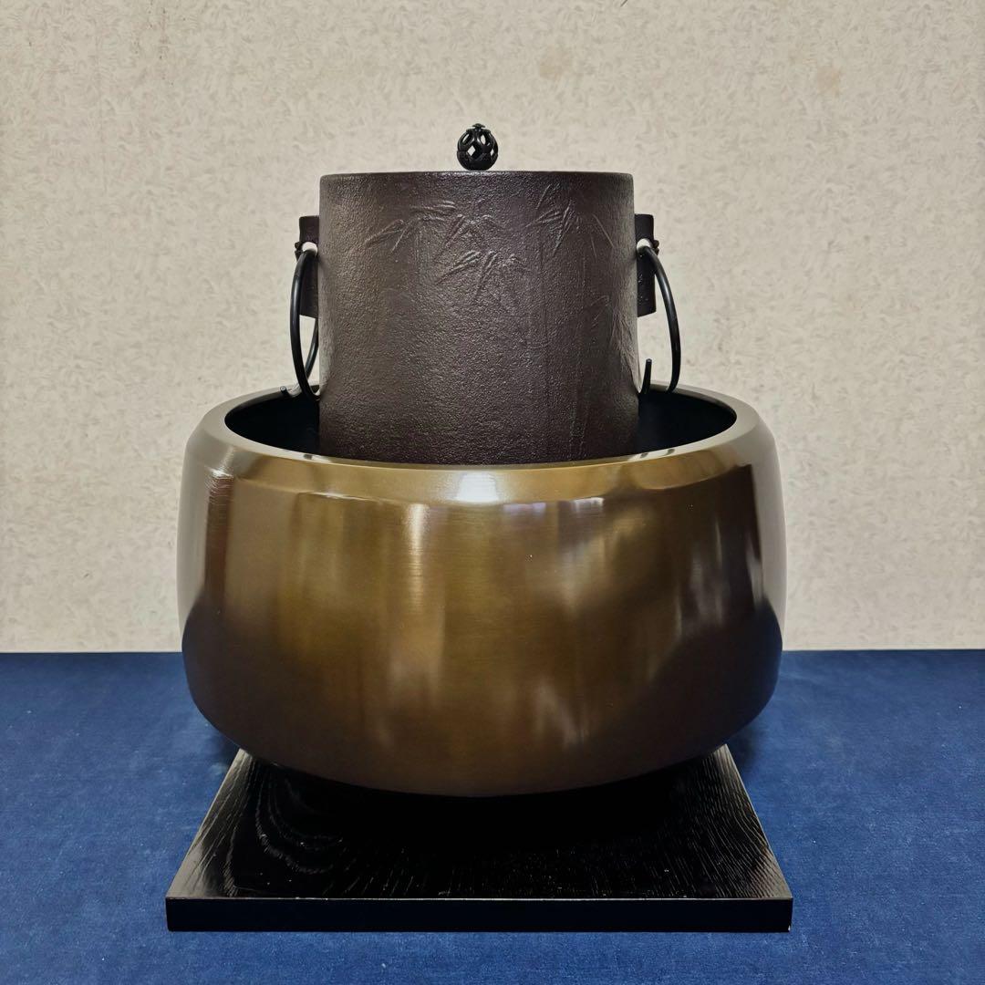 風炉 茶釜 電熱器 唐銅面取風炉 筒釜 野々田製電熱器 敷板 底瓦 茶道具