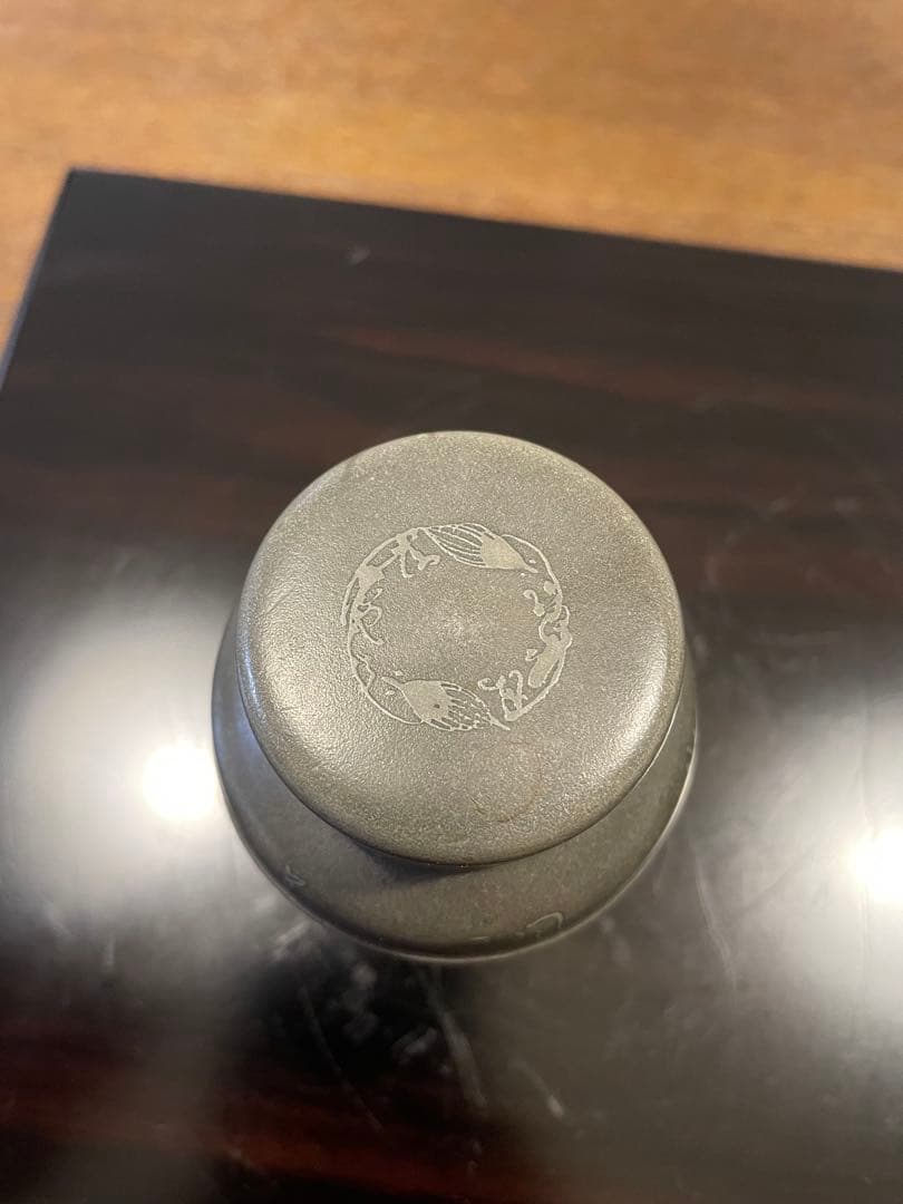林克瑞製 古錫製 梅竹文茶入 茶壷 茶心壺 煎茶道具 錫茶入　アンティーク
