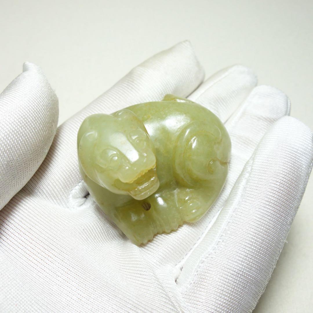 犬の彫刻 小型宋代和田玉 虎形彫刻 把件ペンダント C1A110