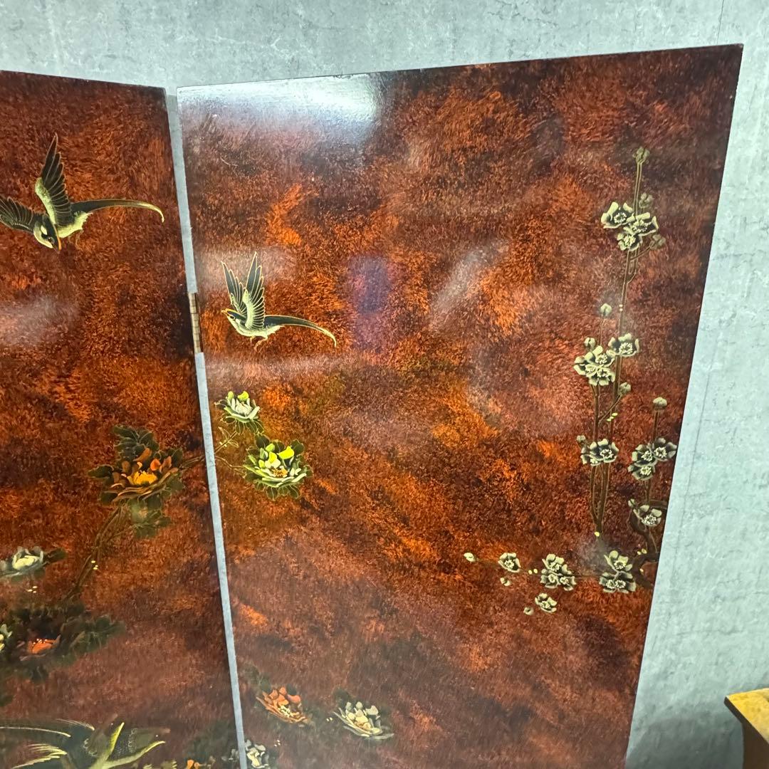 アンティーク　屏風　衝立　パーティション　花鳥　装飾　飾り　中国家具