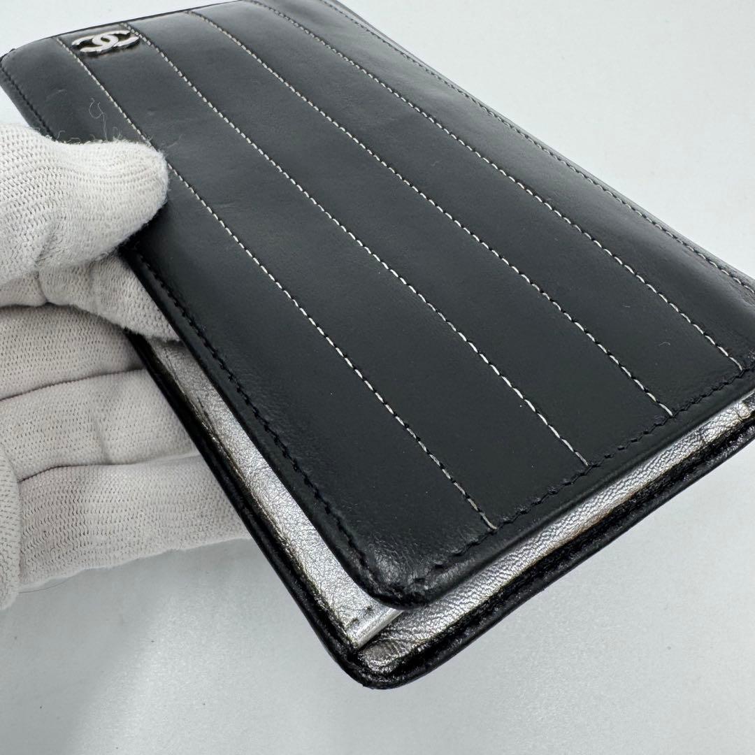 CHANEL シャネル マドモアゼル レザー 2つ折り 長財布 黒 シルバー