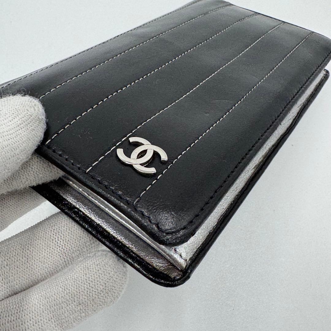 CHANEL シャネル マドモアゼル レザー 2つ折り 長財布 黒 シルバー