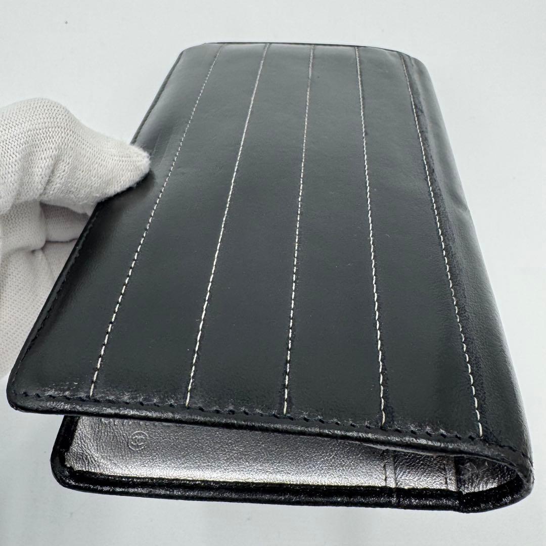 CHANEL シャネル マドモアゼル レザー 2つ折り 長財布 黒 シルバー