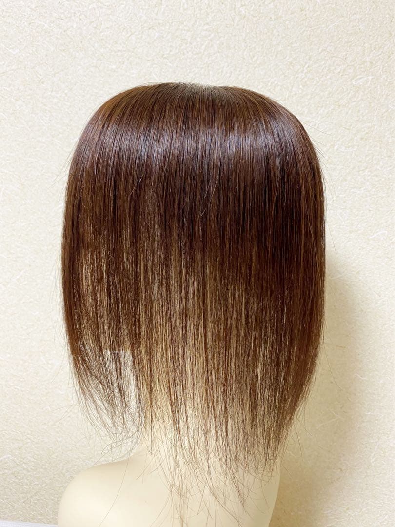 人毛100% ヘアピース　ブラウン28 シルクスキン　総手植え引き抜き　前カット
