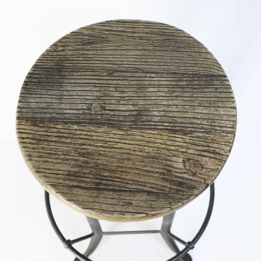 インダストリアル 昇降式 古木シート ハイスツール アイアン脚 足置きあり 2