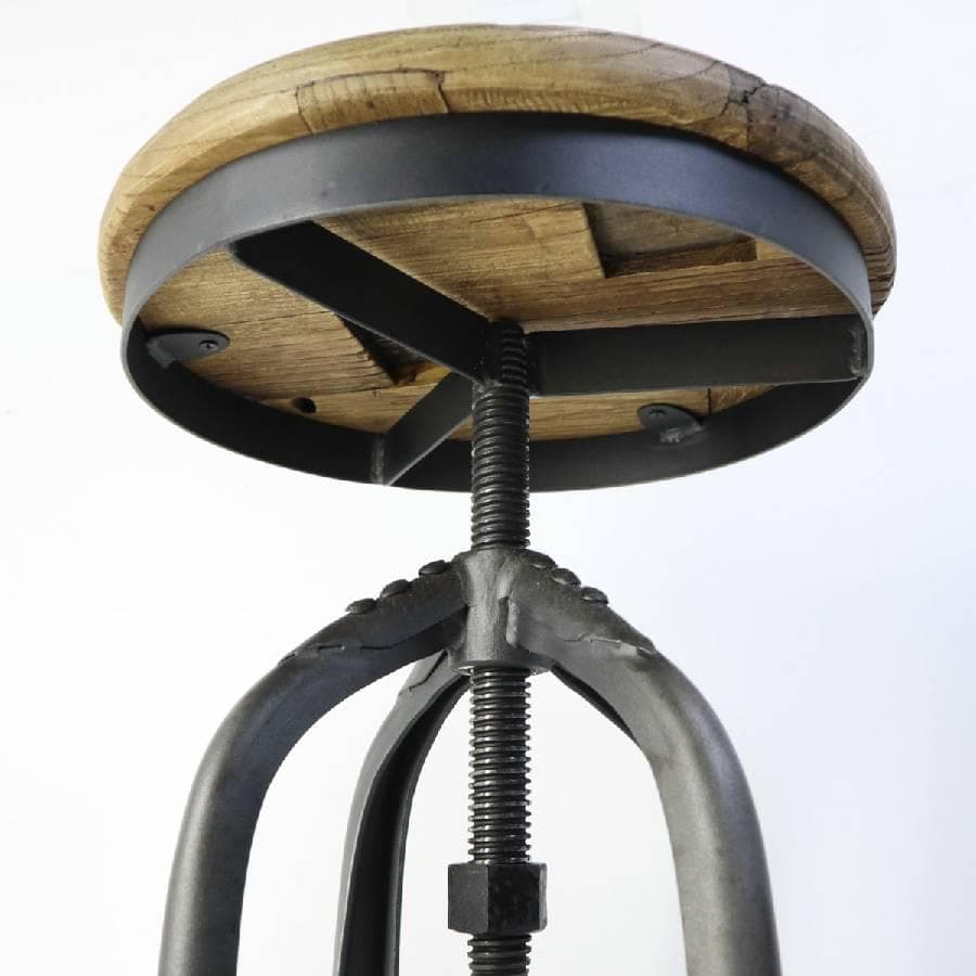 インダストリアル 昇降式 古木シート ハイスツール アイアン脚 足置きあり 2