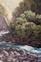 【真作】絵画　油彩8号　清流きらめく渓谷美　水音響く緑の回廊　X159