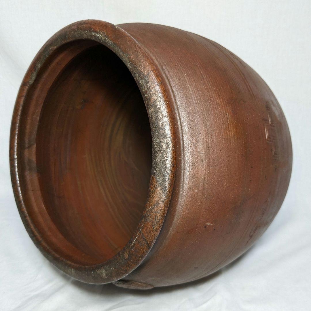 明治初期 木村長十郎友明 備前焼 かめ 水甕 水瓶 メダカ鉢 金魚鉢 花器 置物