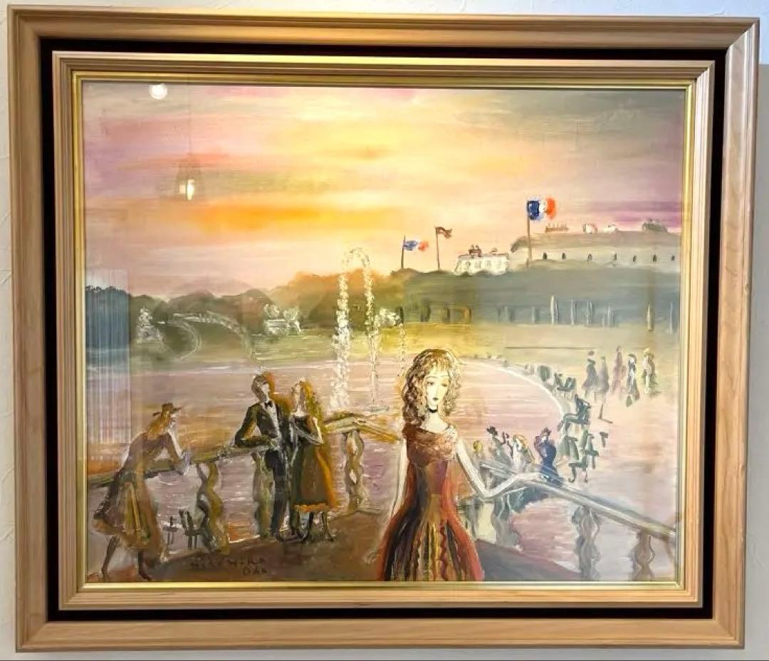 織田広比古　バラ色のパリ　油彩画　F20 大作