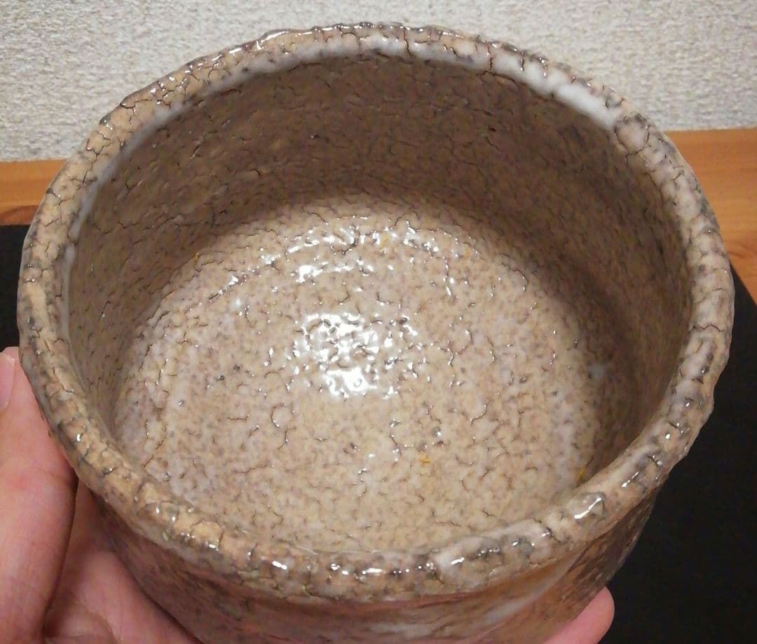 渋谷泥詩作　萩焼　割高台　茶碗　共箱　共布　略歴付　茶道具