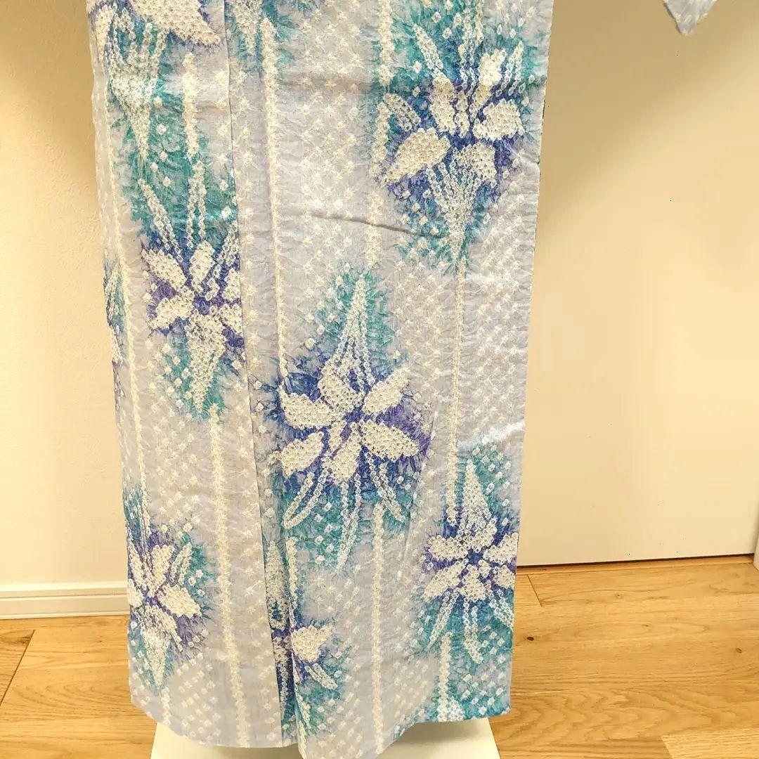 ◆藤娘きぬたや◆総絞り浴衣 菖蒲 青 水色 身丈158cm裄丈67cm
