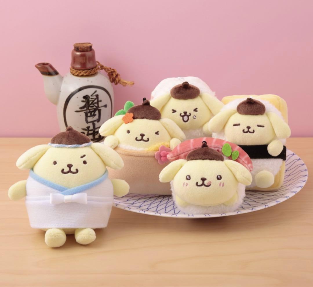 新品　サンリオ　ポムポムプリン ポムポムおすしマスコット　すし職人　ぬいぐるみ