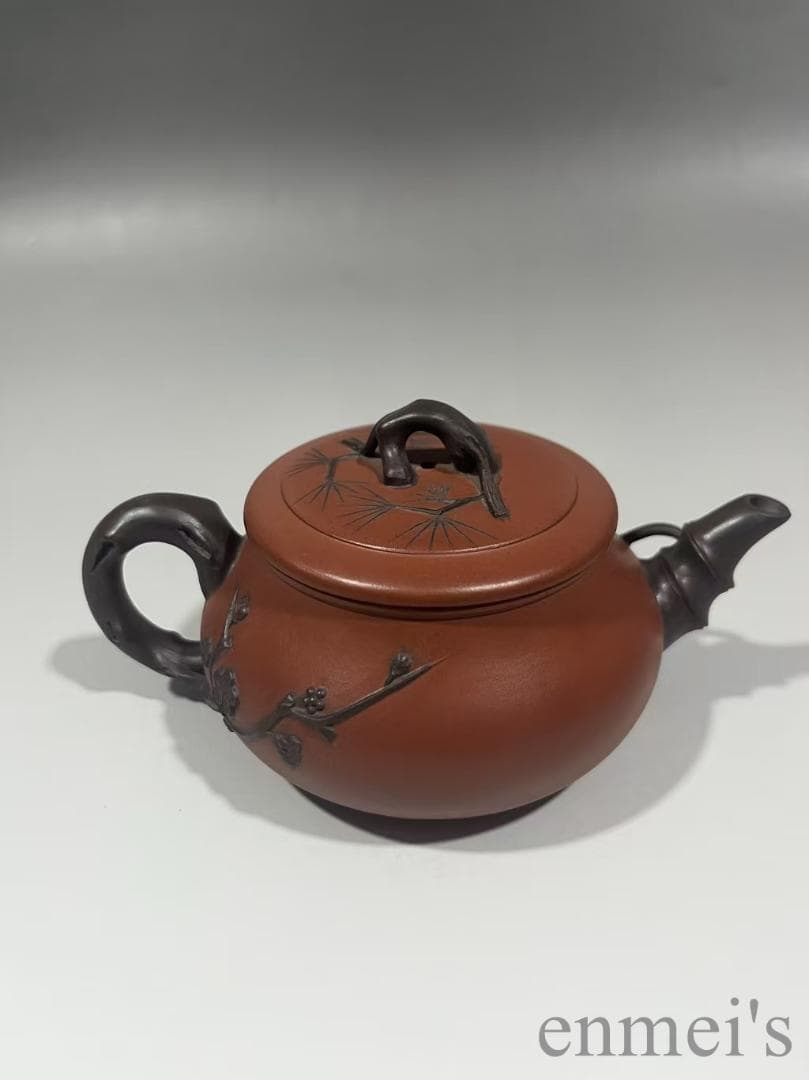 中国古美術 中国宜興 紫砂壺 歳寒三友壺 底款:顧景舟 原鉱紅泥 急須 陶器茶器