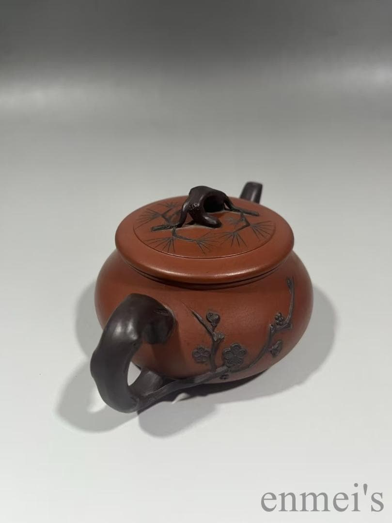 中国古美術 中国宜興 紫砂壺 歳寒三友壺 底款:顧景舟 原鉱紅泥 急須 陶器茶器