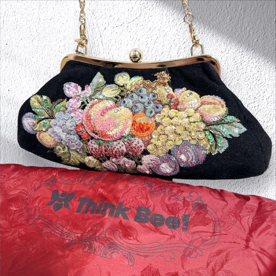 THINK BEE! ショルダーバッグ チェーン スパンコール がま口 ゴブラン
