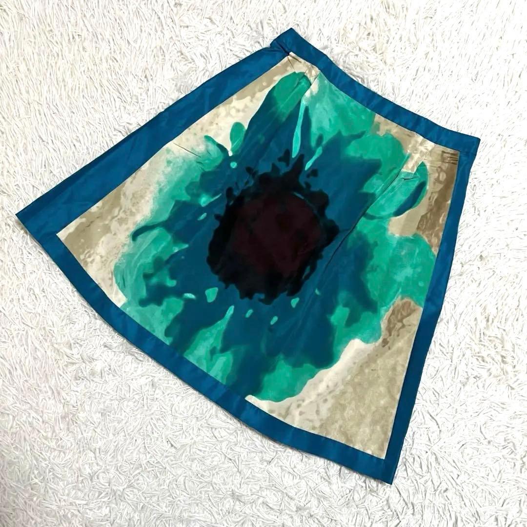 美品✨セリーヌ シルク 総柄 花 スカート グリーン 38