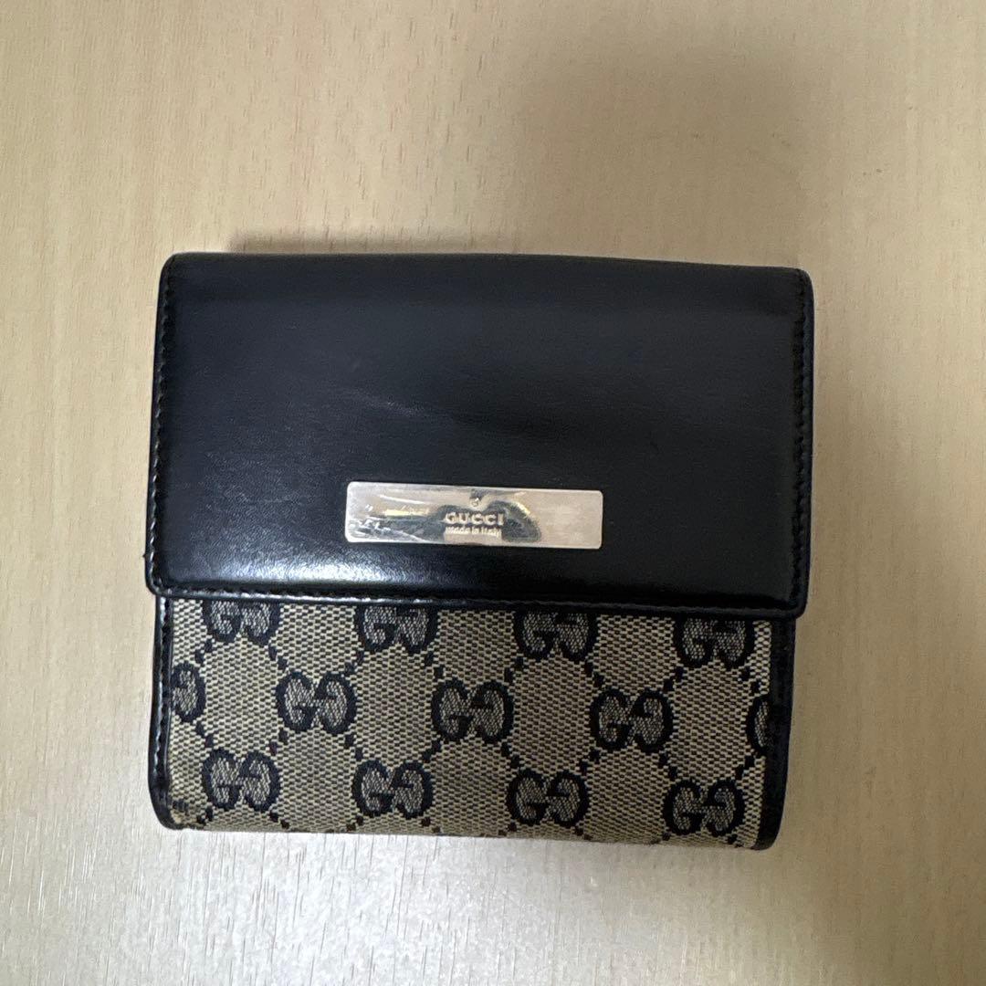GUCCI グッチ 二つ折り財布 GGキャンバス レザー ダブルホック ブラック