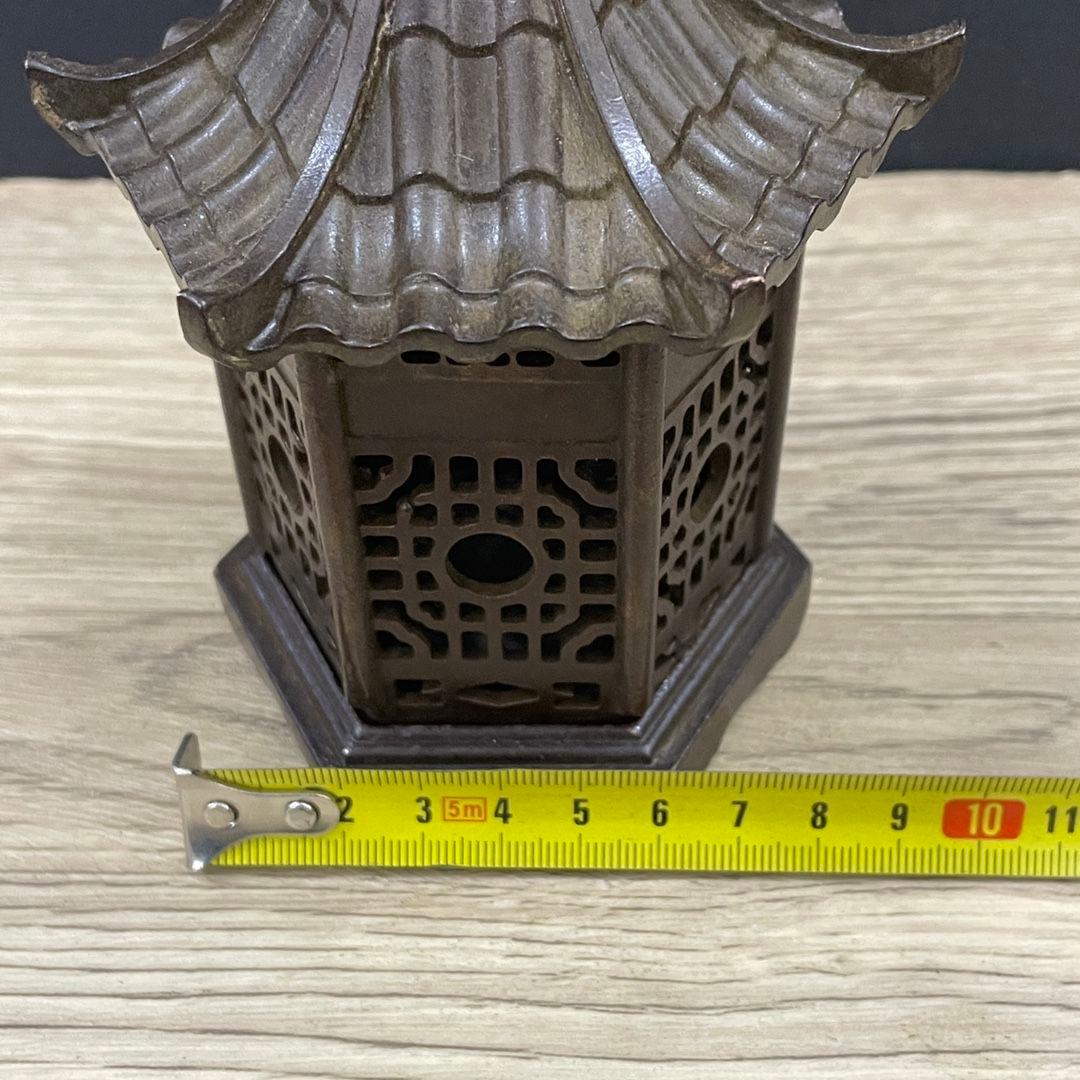 銅細工 六角亭式薫香炉 置物 茶卓 香炉 香道具 装飾品 工芸品 美術品