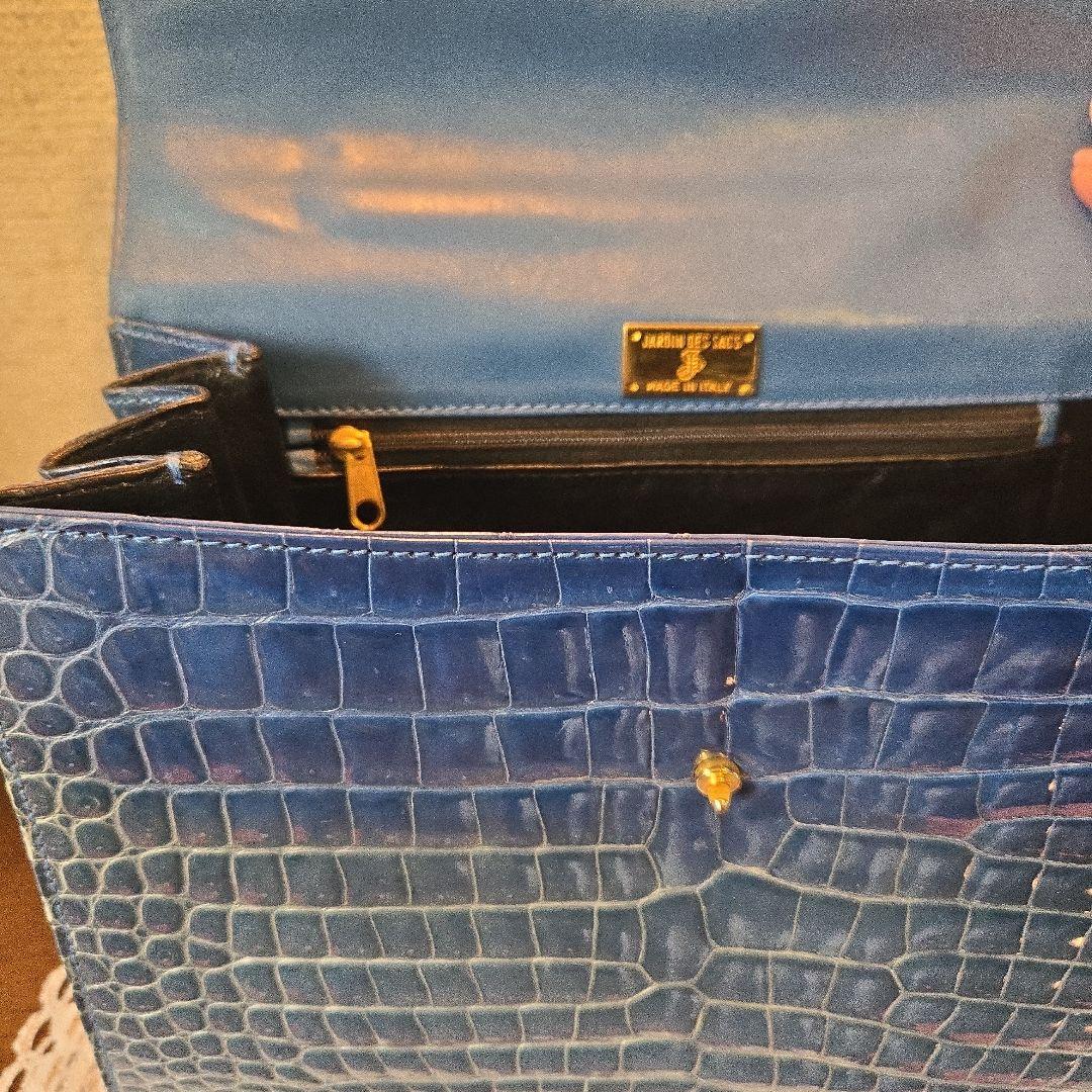 ヴィンテージイタリー jardin des sacs スモールクロコ 青 バッグ