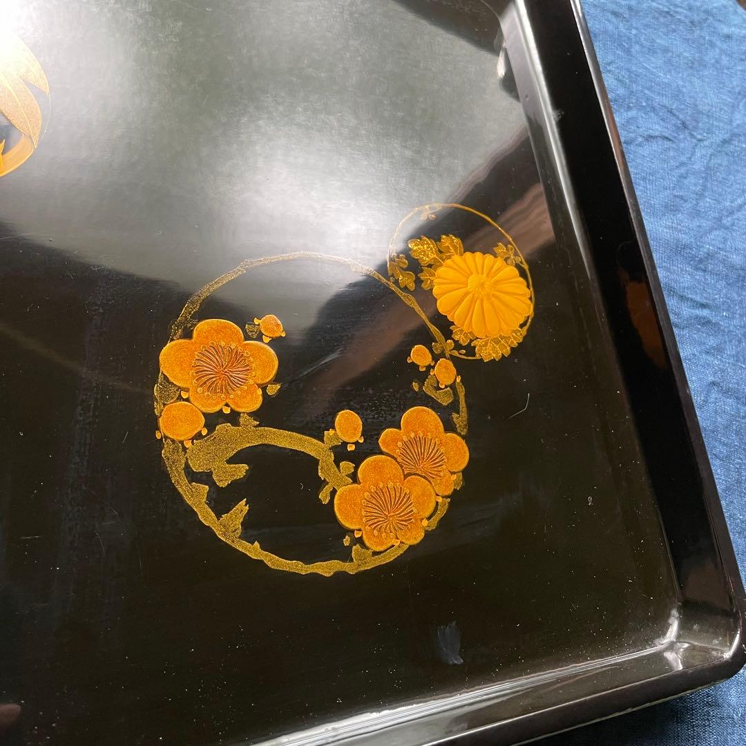 黒塗り四方盆 竹梅菊 30㎝×30㎝ 漆器 お盆 盆 木製漆器