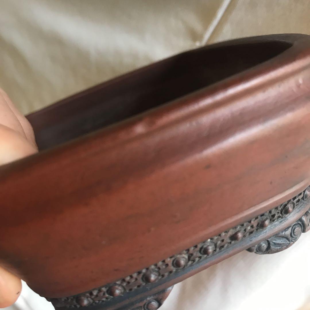 盆栽鉢　希少絶品常滑　泥珠窯正文　紫泥上紐下帯鋲打ち雲脚鉢ミニ盆栽鉢おまけ鉢付き