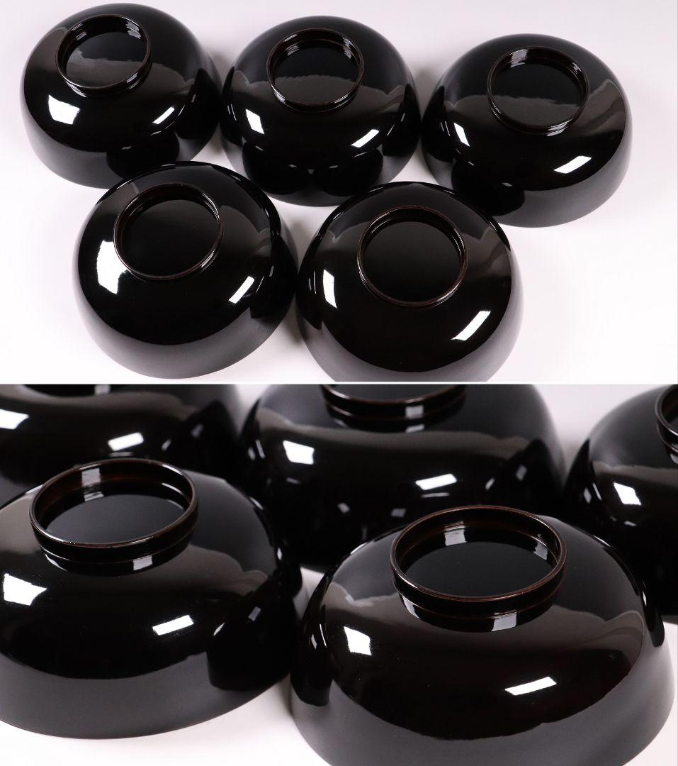 CL37 輪島塗 諫鼓鶏金蒔絵 黒塗椀 五客 木製漆器 鶏 太鼓 草花