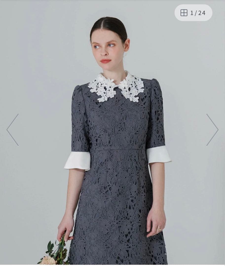 LEJA-花柄レースカラースパンコールAラインワンピースドレス 結婚式レディース