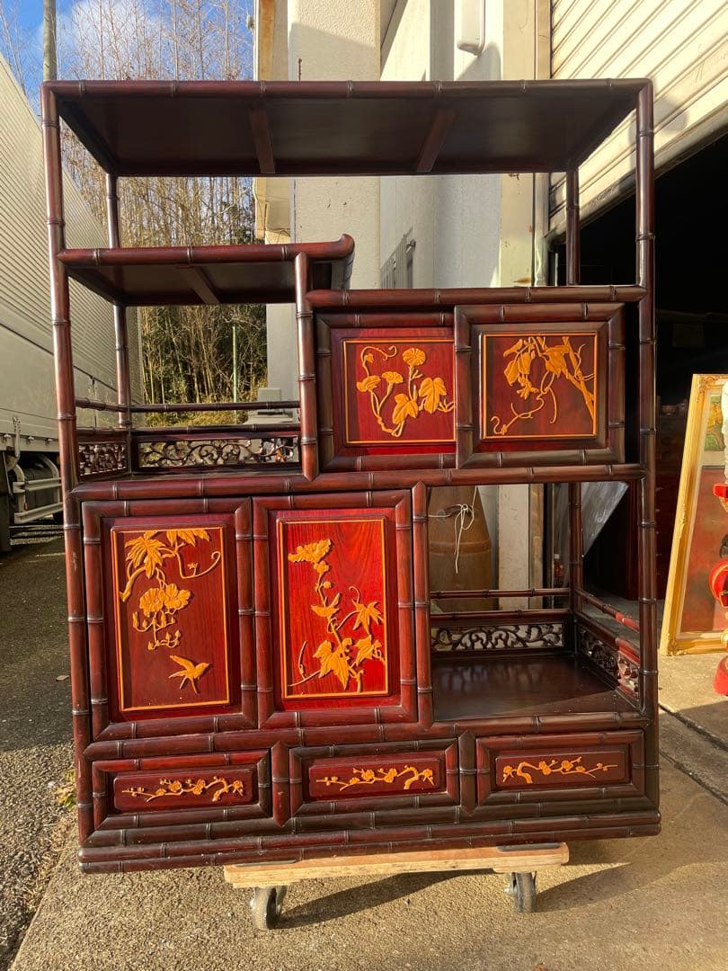 【高級】唐木　茶棚　中国家具　アンティーク　収納　茶箪笥