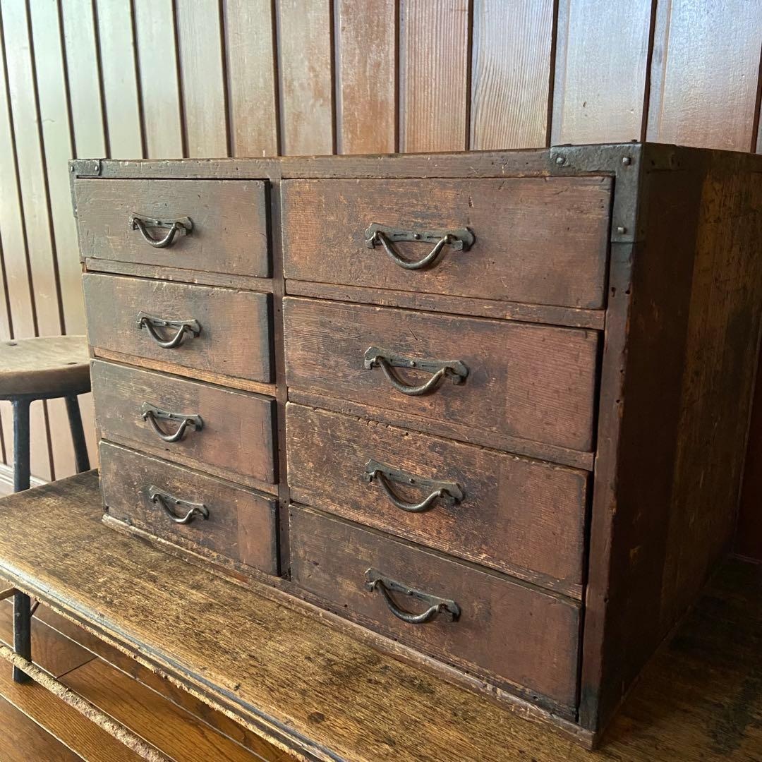 古い小引き出し　年代物　時代家具　8杯　古道具箱　古家具