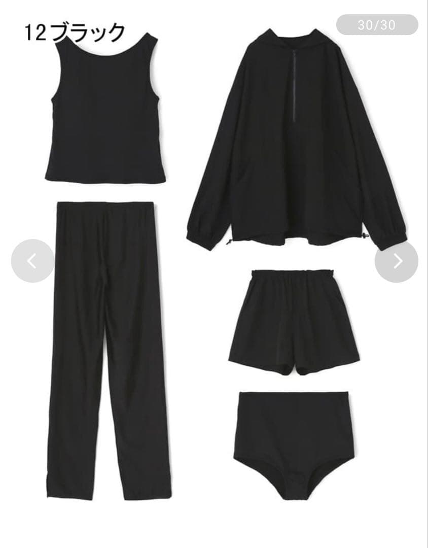 ポケット付きハーフジップラッシュパーカー＋リブタンキニ水着+レギンス5点セット