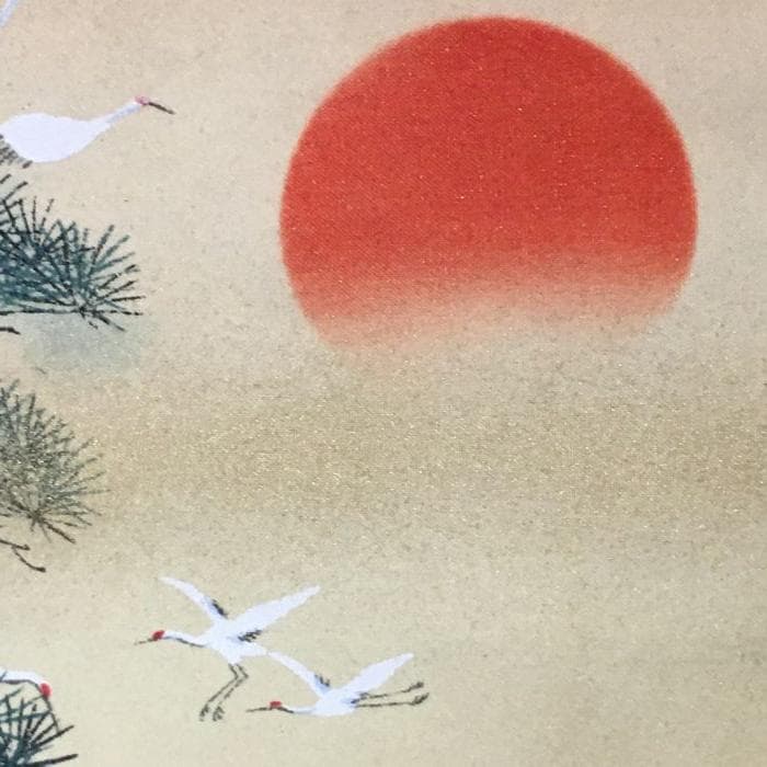 Y 中古 掛け軸 七福神 百鶴之図 紫峰作 鶴 朝日 松 宝船 天皇長寿記念 S