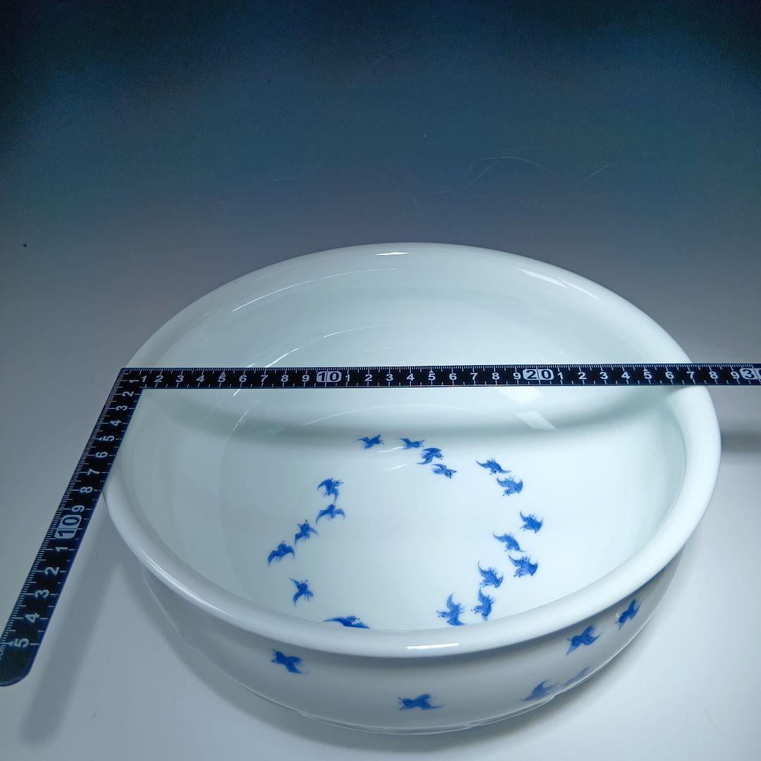 値下げ茶道具　平戸焼　横石嘉助作　白磁染付千鳥平水指　共箱　美品