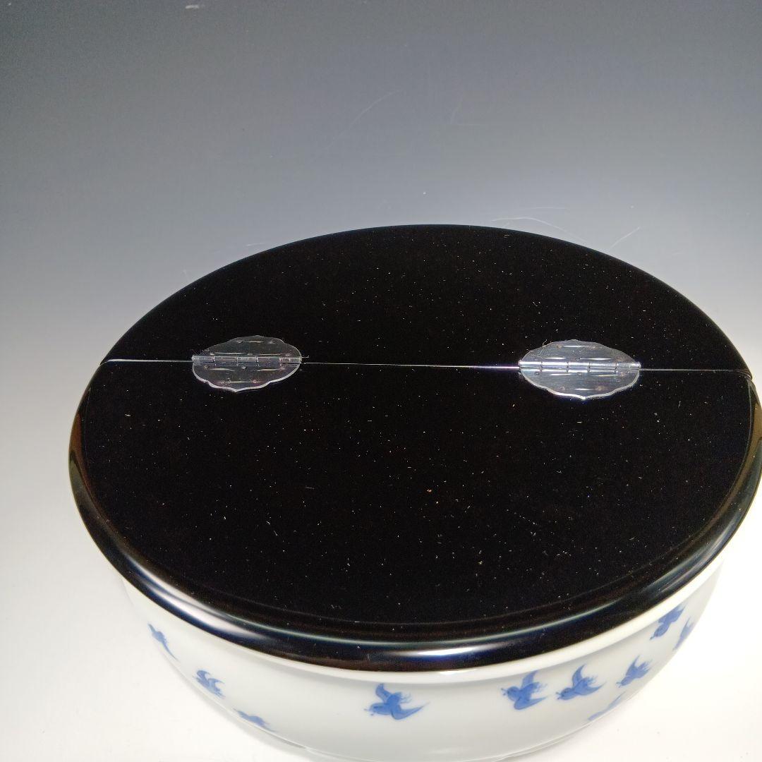 値下げ茶道具　平戸焼　横石嘉助作　白磁染付千鳥平水指　共箱　美品