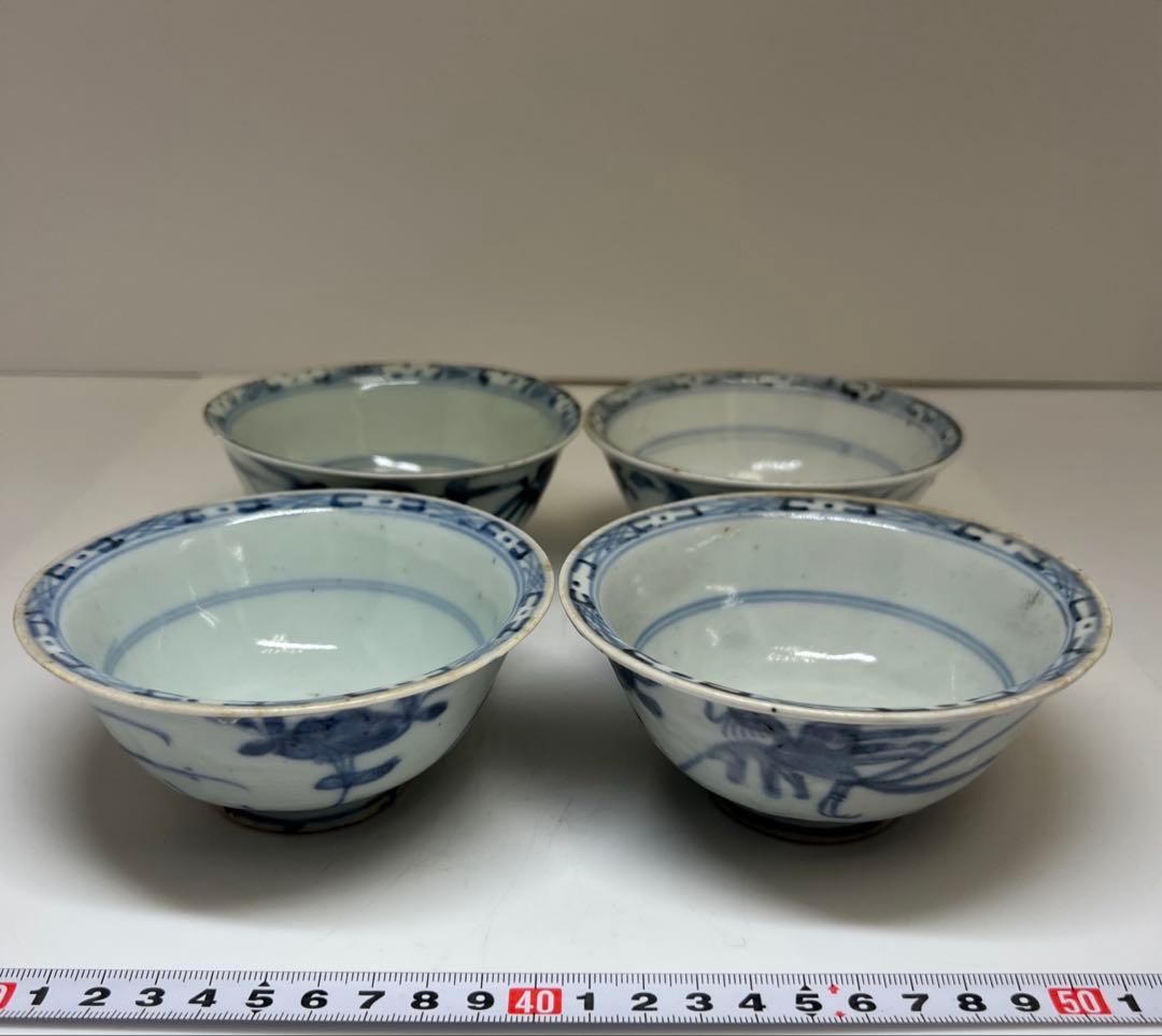 中国明時代　古染付鉢4客　　口径約12㎝　東Y7-1104☆2Fトヒオ