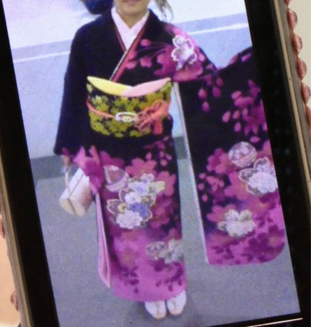 最終値下げ！振袖フルセット　黒とピンクの花柄