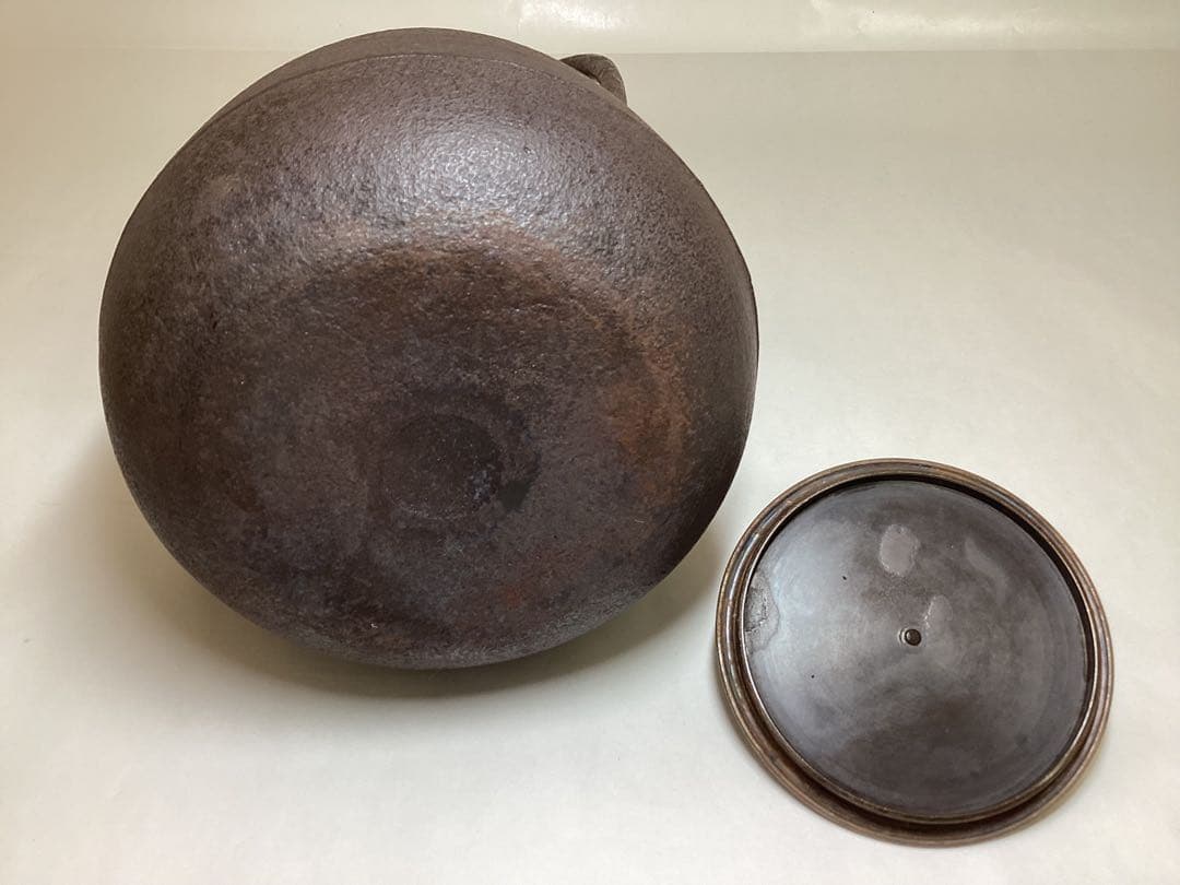 茶道具 古物品 鉄瓶 棗形 象嵌入 長文作 木箱入