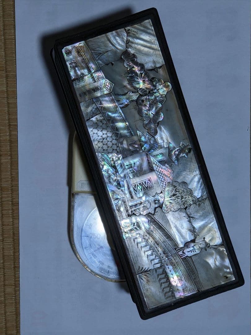 ⭐古美術品 清時代 中国 朝鮮 李朝 楼閣 橋人物図 螺鈿細工 手箱 骨董品