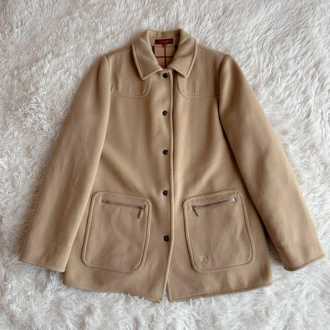 大きいサイズ✨ バーバリー　ウールコート　ノバチェック　ベージュ　刺繍ロゴ　44