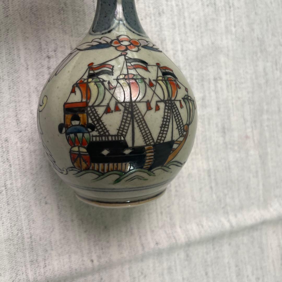 【値下げ　有田焼】異人柄　円左エ門窯　錦南蛮 円左エ門　南蛮　帆船　花瓶　置き物