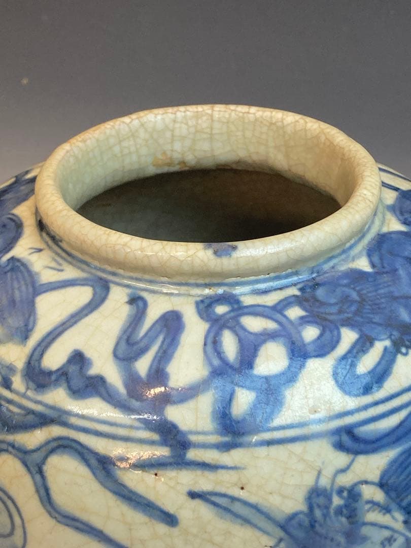 古染付龍獅子紋壷 明時代 中国古陶磁 花瓶