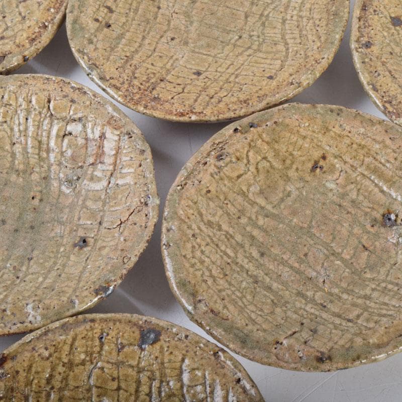 虫明焼　三つ足銘々皿　六客　時代箱　N　8673