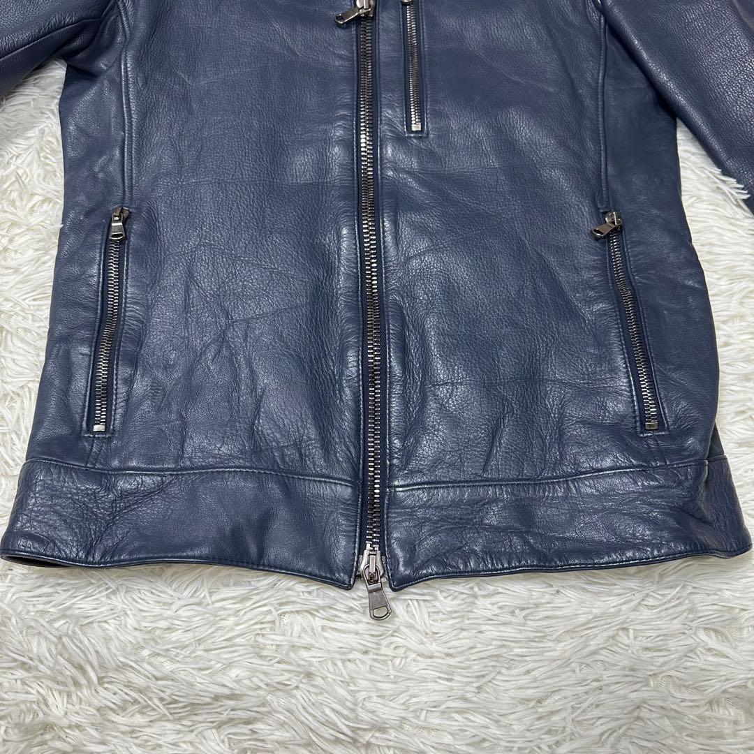 極美品✨レザー　インナーライダースジャケット　紺　M junhashimoto