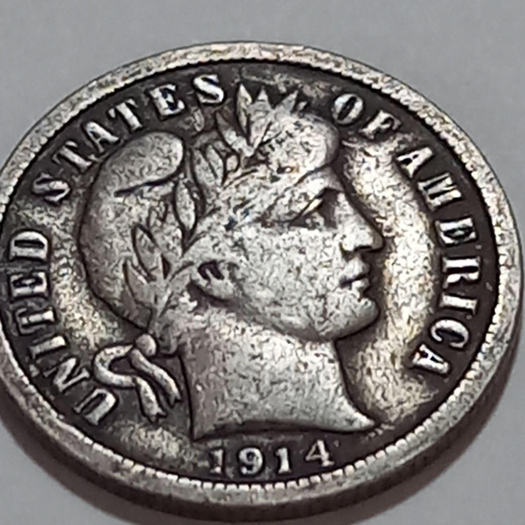 レア 銀貨 1914年 アメリカ 1ダイム バーバー ミントD