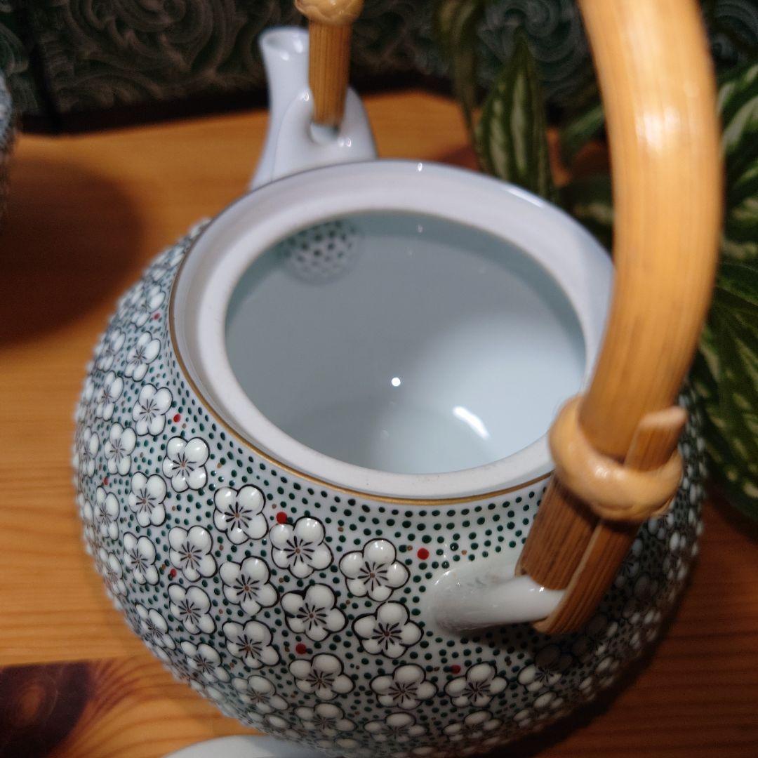 雅秀作 浦川雅秀 有田焼 玉彩 梅詰 茶器揃 急須 蓋付湯呑 4客 計 5点